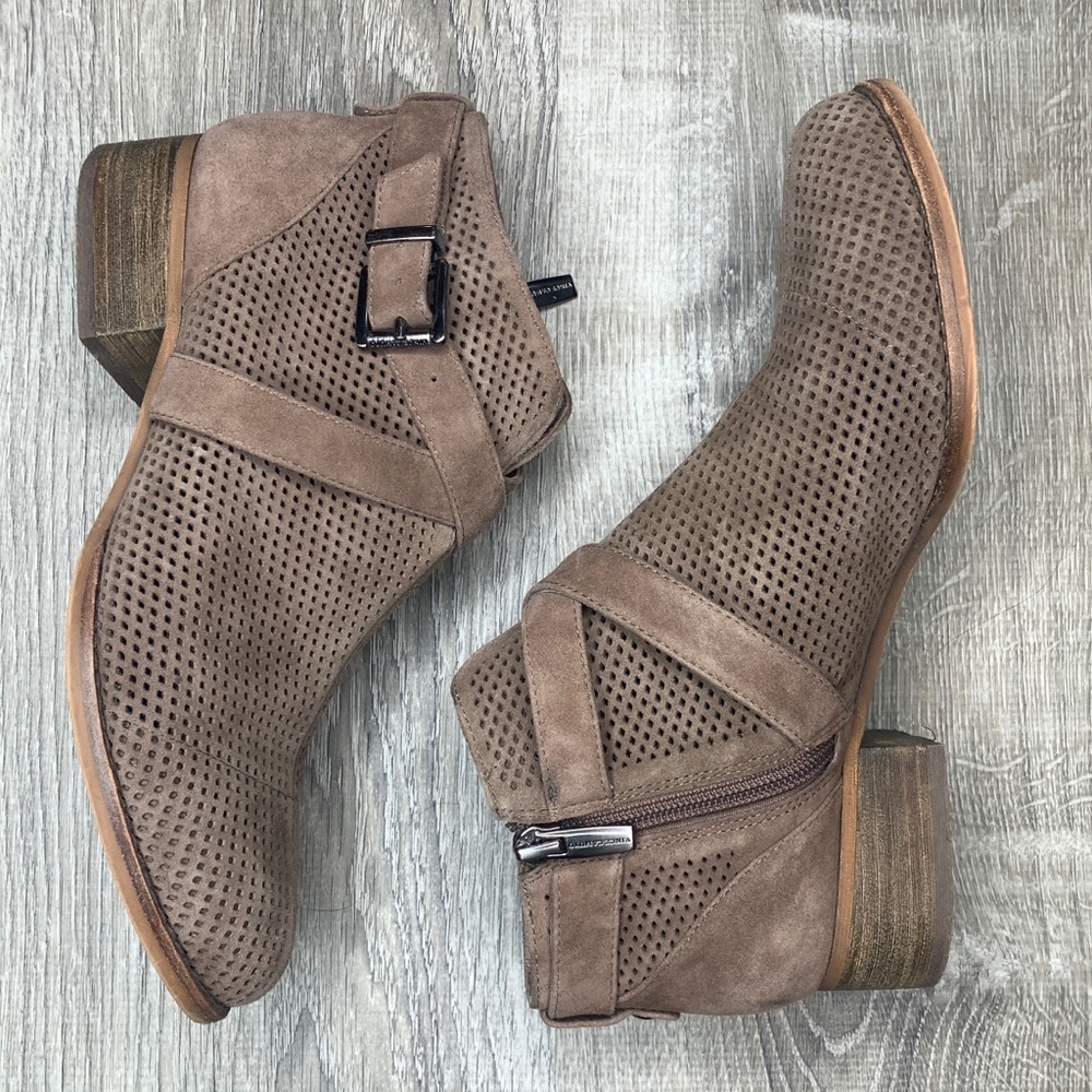 vince camuto // taupe perforated leather booties